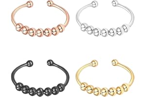 Katyjun 4 Stück Anxiety Ring, Anti Stress Ring, Edelstahl Stressring mit Perlen