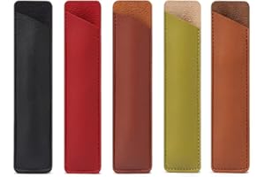 FATIYA Zestaw 5 szt. etui na długopisy ze skóry PU do jednego, ręcznie wykonanego etui na pióro wieczne w stylu vintage, etui ochronne na ołówki, długopis (czarny, czerwony, brązowy, ciemnobrązowy, zielony)