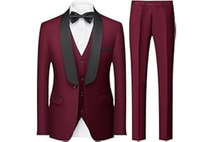 KUDORO Costume Homme 3 Pièces Slim Fit Mariage Business Smoking d'affaires à Un Bouton pour Fête Bal Blazer Veste et Pantalon Gilet