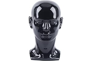 Acesunny 50cm Männlich Modellkopf PVC Perückenkopf Dekokopf Mannequin Kopf Hüte Brille Schaufensterpuppenkopf Schaufensterpuppenkopf für Kopfhörer Hüte (Helles Schwarz)