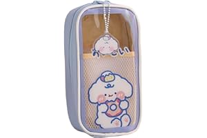 Newatoms Trousse à crayons transparente Kawaii pour filles, esthétique mignonne lapin ours mignon, grande (Chien violet)