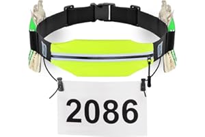 RJ-SPORT Slim Running Belt Race Number Belt Runners Pouch Triathlon Race Belt BIB Holder with 6 Energy Gel Loops for Workout, Jogging, Triathalon, Marathon, Running and Cycling, 04 Yellow, One size