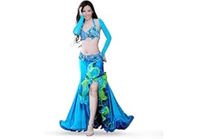 ROYAL SMEELA Costume Danse du Ventre Robe Soutien-Gorge Ceinture Jupe Haut 4 pièces Ensemble Danse du Ventre Femme Soutien-Gorge Ceinture Jupe Maxi Tenue de Danse du Ventre Costume de Danse Orientale