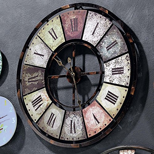 Wanduhr mit römischen Ziffern antikes Ziffernblatt analog Vintage Shabby Chic Batteriebetrieb ca. 80 cm Ø - 3