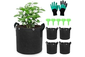 mizikuu 5 Pièces Pots pour Plante en Tissu, 25 L Sac de Plantation Carotte Sac de Plantation Non Tissé Épaissi Sac Pomme de Terre avec Poignées Jardinière en Tissu pour Plantes, Fleurs, Fraises