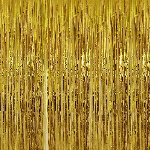 Libaro 3Pack Metallic Tinsel Curtains 1mx3m Gold Foil Fringe Door Window Curtain Decorations for Birthday Wedding Party Photo Backdrop