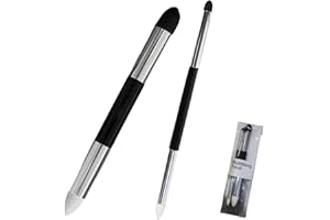 WANAONE 2pcs Blending Sponge Pen, Artist Washable Reusable Rubbing Sponge Brush Dual Tip Drawing Art Blenders Tools for Sketch Drawing Correcting Lightening and Highlight(Black+Silver)