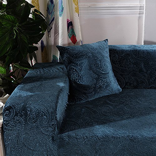 HYSENM Sofabezug Polyesterfasern Weich Elastisch Farbecht Hautfreundlich Rutschfest Anti-Pilling Unempfindlich Universal Stretch Sofaüberwurf Für 1-Sitzer 2-Sitzer 3-Sitzer Sofahusse, Blau, 185-230cm - 4