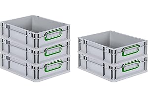 PROREGAL SuperSparSet 5x Eurobox NextGen Color | HxBxT 12x30x40cm | 11 Liter | Griffe grün geschlossen | Glatter Boden | Eurobehälter, Transportbox, Transportbehälter, Stapelbehälter