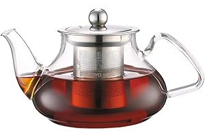 TOYO HOFU Théière en verre transparent avec infuseur Résistant à la chaleur cuisinière à gaz sûr Amovible Infuseur en acier inoxydable 800ml/28oz