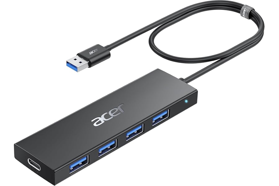 acer USB Hub 3.0, Ultra Slim USB Adapter 4 Ports, Multiport Splitter with Powered Type-C, Extender for PC, Laptop, Keyboard, Mouse, HDD, MacBook Pro/Air, iMac, Surface Pro, macOS, Windows, Linux.-60cm