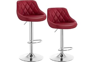 WOLTU 2X Taburete de Bar con Respaldo Cuero Sintético Taburetes Altos Cocina Regulable en Altura Taburete Giratorio Sillas Bar Taburete de Escritorio Burdeos BH23bd-2