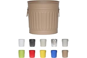 Jinfa | Cubo de basura de metal con asas | Contenedor vintage para interiores, reciclaje | Sin tapa | Beige | Tamaño: S | 21 cm de diámetro, 21,5 cm de altura | Volumen: 7 Litros