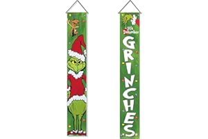 COKEEY Christmas Banner for Front Door, Christmas Grinch Winter Holiday Hanging Banner Flag, for Yard Front Door Outdoor Indoor Wall Xmas Porch New Year Decoration