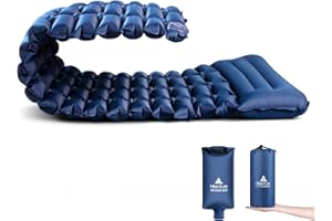 HIKENTURE Camping Mat, 28" Ultra-Wide Sleeping Mat with Pump Sack, Waterproof Inflatable Camping Mattress with Built-In Pillow, Lightweight Sleeping Pad for Camping Backpacking Hiking(Blue)