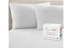 Pizuna Funda Almohada Algodon 45x75, Tejido Satinado de Lujo 100% algodón de Fibra Larga de 400 Hilos Lote de 2 Fundas de Almohada con Solapa de 15 cm en un Lado (Funda Almohada Blanco)