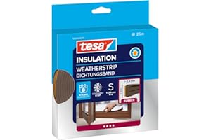 tesa INSULATION Bande d'étanchéité S - Joint en caoutchouc autocollant pour l'isolation des fentes des fenêtres et des portes - Marron - 25 m x 9 mm x 4 mm