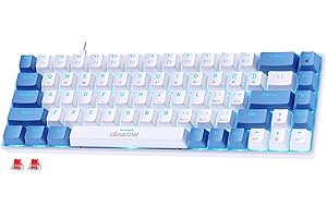 abucow 68-Key Mechanical Keyboard with Blue Backlight 60% Gaming Keyboard Light Blue-White Keycaps - Red Switches for a Premium Typing and Gaming Experience PC Mac(Light Blue-White)
