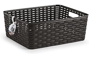 CABLEPELADO Cesta de Almacenamiento Organizador, Cesta de Almacenaje Multiuso, Caja Organizadora, Cesta de baño, 37.5 cm largo x 13.5 cm alto x 30 cm fondo, Capacidad 12 litros, Rattan, wengué