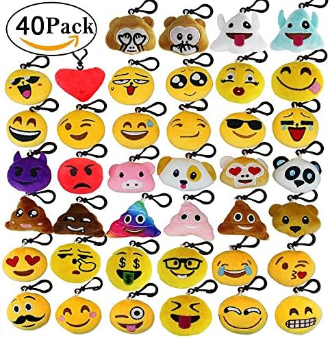 Emoji Mini Plush Pillows KeyChains, Jansroad 40 Pack Emoji Key Chains Face Expression Bag Decorations Accessory , Kids Party Supplies Favors ,Car Decoration Pendant,2 inch