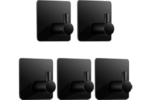 BEDECO Samoprzylepne haczyki na ubrania, bardzo mocne, 5 sztuk, bez wiercenia, wieszaki na ubrania, haczyki ścienne, samoprzylepne, ze stali nierdzewnej, idealne do dekoracji łazienki, garderoby, kuchni, toalety, biura, kolor czarny