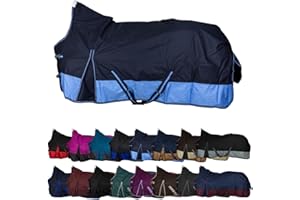 RL24 - Weidedecke High Neck Basicline 600D – Regendecke & Übergangsdecke – wasserdichte Outdoordecke mit Kreuzbegurtung – Pferdedecke in Blau/Babyblau – Größe 145cm (Polarfleecefutter)