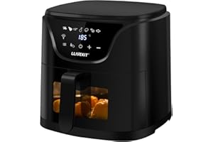 LLIVEKIT Freidora de Aire 5L, Aerofreodora con Panel LED, Freidora Eléctrica sin Aceite 1500W, 7 Programas Preestablecidos, con Ventana Transparente, Rejilla Antiadherente y Extraíble, Negro
