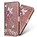 Produktbild Yobby Hülle für Samsung Galaxy A8 Plus 2018 Brieftasche,Bling Glitzer Rose Gold Handyhülle 3D Diamant Blumen Schmetterling PU Leder Klappbar, Flip Case mit Kartenfach für Galaxy A8 Plus 2018