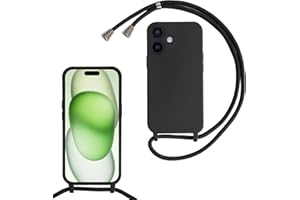 MBSLFY Silikon Handykette für iPhone 16 Plus Hülle mit Band, Silikon Necklace Handyhülle mit Abnehmbar Kordel zum Umhängen Stossfest Bumper Handy Schutzhülle für iPhone 16 Plus, Schwarz