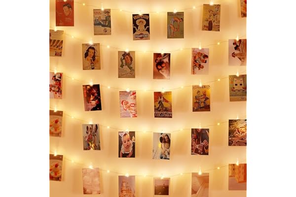 AUAUY LED-fotoklämmor ljuskedja, 5 m, 50 LED, med 30 klämmor för foton | Batteridriven, LED-fotoljusslinga för fotohängare, sovrumsdekoration, jul