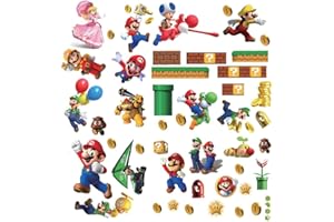 Finedeco Super Mario Wall Stickers | 4 Sheets of Vinyl Stickers for Room Decoration