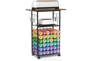 IKKLE Vinyl-Rollenhalter Bastelwagen Kompatibel mit Cricut Maschinen, Rollender Bastel-Aufbewahrungswagen mit 36 Vinylrollen Halterungen, Bastel-Organizer und -Aufbewahrung Ständer für das Bastelzimmer