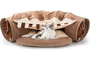 Galatée Letto Per Gatti, Tunnel Per Gatti Con Tappetino, Cuccia Per Gatti Con 2 Palline Di Peluche Appese, Letto a Tunnel Per Gatti, Tunnel Per Gatti Per Gatti Da Interni(Marrone Chiaro)