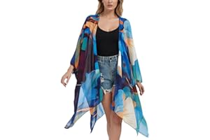 GETITSOON Cárdigan tipo kimono para mujer, largo, de gasa, floral, para cubrir el traje de baño, estilo bohemio, ropa de playa, bikini, chal