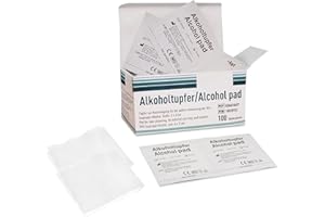 HYGIENE100 Podkładki do przygotowania alkoholu, 70% alkohol izopropylowy, 100 sztuk, waciki nasączone alkoholem pierwszej pomocy, pakowane pojedynczo, waciki nasączone alkoholem do ogólnego czyszczenia,