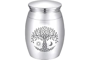 CREATCABIN Urnas Pequeñas para Cenizas Mini Urnas de Cremación Cenizas Recuerdo Conmemorativo Urna Funeraria de Metal de Acero Inoxidable Entierro de Sol Y Luna para Mascotas Perro Humano Gato 4x3 cm