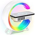 Sunrise Alarm Clock Wake Up Light with Bluetooth Speaker, Wireless Charger, Bedside Night Lamp with Snooze Function, Dimmable Night Light, RGB Color Changing, Atmosphere Lamp for Bedroom (White)