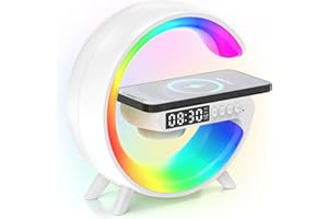KANGTAIXIN Sunrise Alarm Clock Wake Up Light with Bluetooth Speaker, Wireless Charger, Bedside Night Lamp with Snooze Function, Dimmable Night Light, RGB Color Changing, Atmosphere Lamp for Bedroom (White)