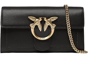 Pinko Love One Wallet C Vitello Seta, Accessori da Viaggio-Portafogli Donna, I30Q_Grigio Pinguino-Antique Gold, U