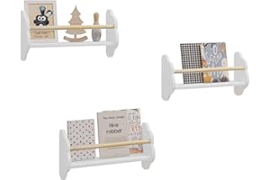 WOLTU Libreria da Parete per Bambini, 3 Mensole per Cameretta, Porta Libri e Giocattoli, Libreria Sospesa in Pino e MDF, Bianco
