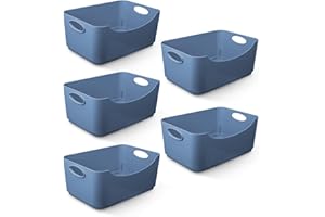 KEPLIN Cestino da Studio in Plastica Nero - 5pz, Scatole Portaoggetti per Casa o Ufficio - Contenitore Adatto per Scaffali, Cassetti, Guardaroba (25,5 x 17 x 11 cm)