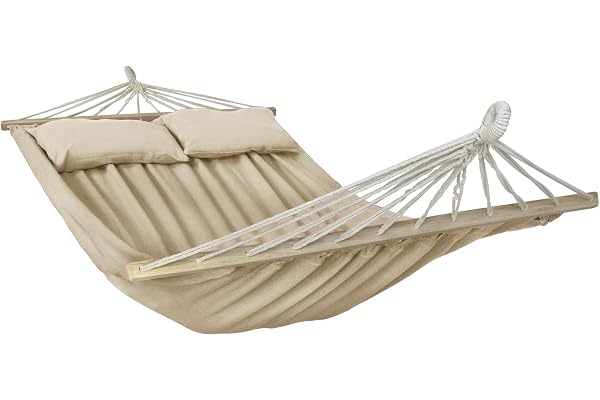 BB Sport Hamac Double Suspendu Barre Deux Personnes Surface Couchage 240 x 150 cm Charge Max. 300 kg, Couleur:Plage