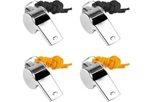 TOPCZY 4Pcs Stainless Steel Whistle, Metal Coach Whistle with 42cm Lanyard, Sports Referee Whistle, Loud Crisp Sound Whistle, Silver Football Whistle for Outdoor Activities