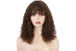 FASHION IDOL Short Curly Human-Hair Wigs with Bangs 14 Inch Jerry Curl Bob Wigs Human Hair Brazilian Virgin Human Hair None Lace Front Wigs for Black Women Machine Made Wigs