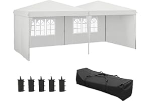 Outsunny Carpa Plegable 6x3 m Cenador de Jardín con Altura Ajustable Paredes Laterales Protección UV30+ Impermeable Sacos de Arena y Bolsa de Transporte Gazebo para Exterior Jardín Fiestas Blanco