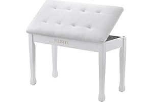 FILISITE Duet Piano Bench with Storage, Wooden Piano Stool with Waterproof Padded Cushion, Bench Seat for Vanity, Living Room, Bedroom (White)