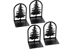 Coolnice Bookends, 2 Pair Black Steel Hollowed-out X'mas Tree Shape bookends, Decorativ Design Book Stopper for Gift, Book Binder and Dividers, School Supplies and Office Supplies Bookshelf