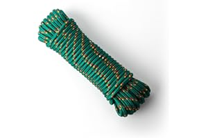 SNURO Corda in polipropilene (8mm, 20M, verde con rosso e giallo) - Corda intrecciata leggera per tutti gli usi, per esterni, la sopravvivenza e il giardino - orza di rottura 918kg