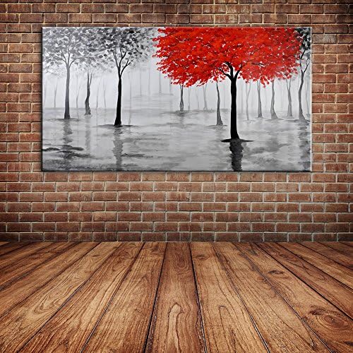 IPLST@ Modern Landscape Knife Tree Oil Painting on Canvas Hand Painted Large Wall Art Mural Decals for Home Decoration -50x100cm( No frame ,without stretcher)