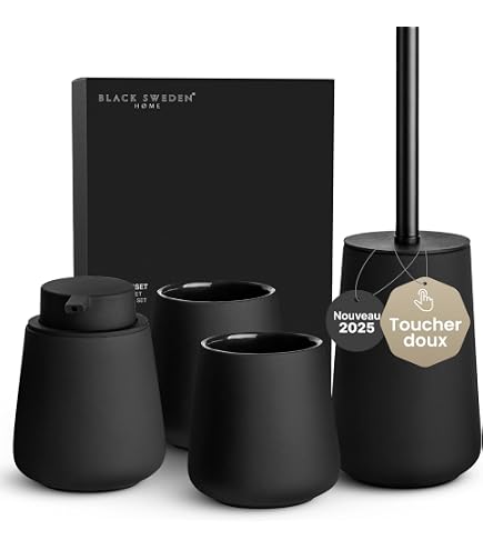 Set Salle De Bain 5 Pièces Céramique Noir - Porte-Brosse à Dents, Distributeur Savon, Porte-Savon Et Gobelet
